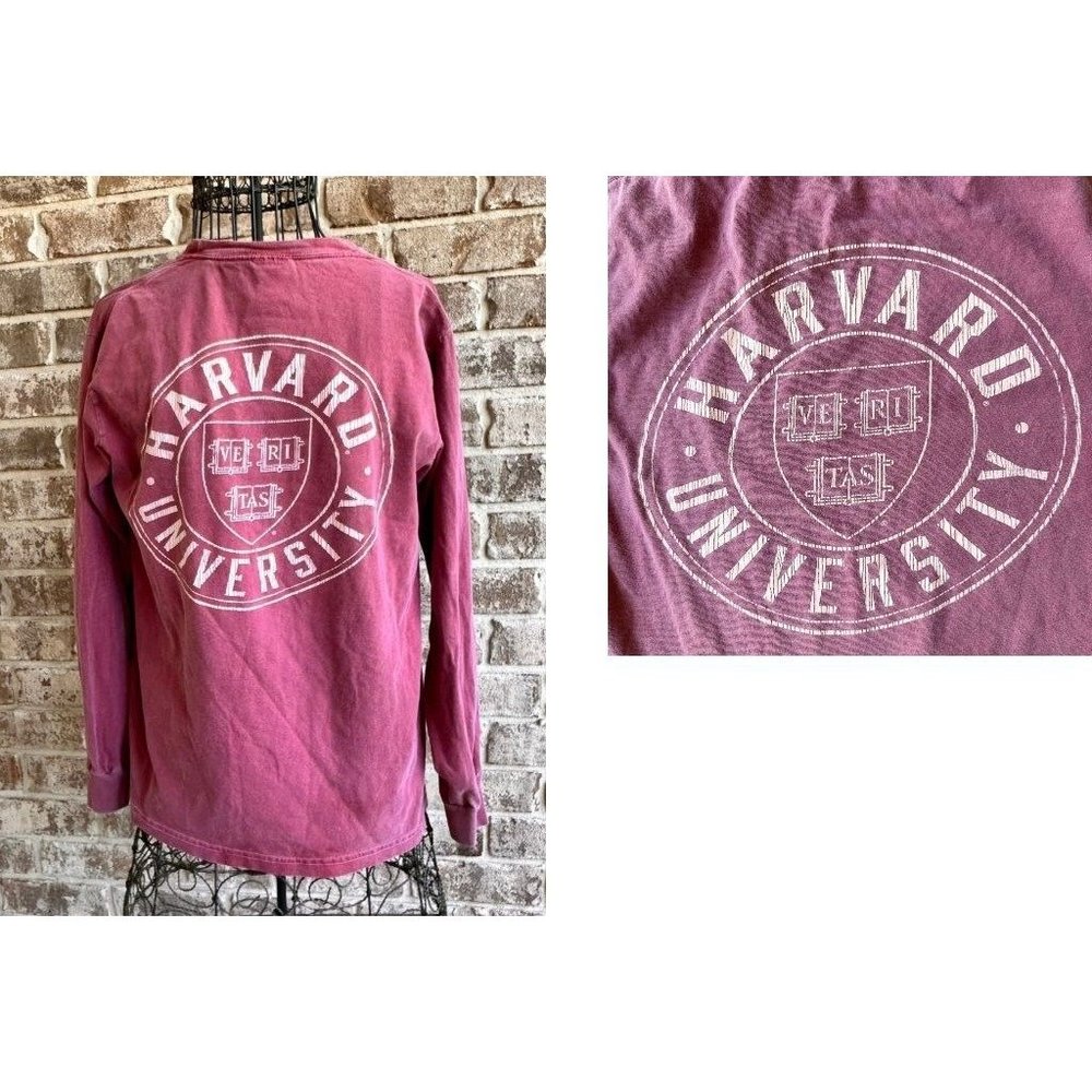 Harvard University  T- Shirt  Small  Burgundy Long Sleeve Distress Comfo…